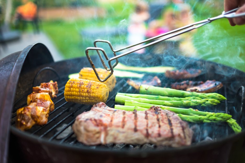 Meat And Vegetables On Barbecue Grill